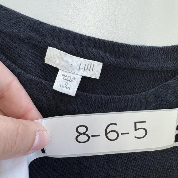 J. Jill Sweater Womens Small Petite Navy Blue Crewneck Pullover Knit Side‎ Slit - Picture 3 of 7